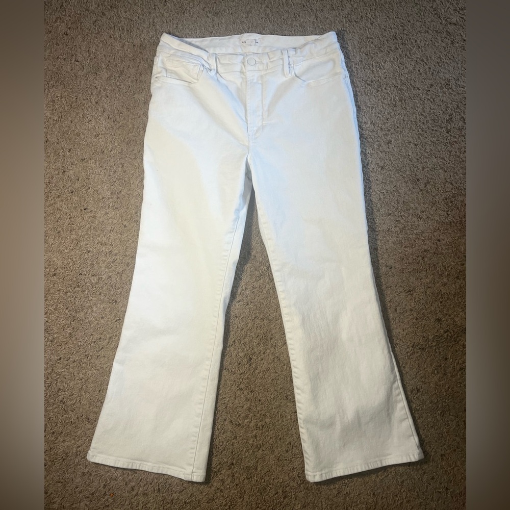 Good American | High Rise Straight Wide Leg Zip Fly White Crop Jean Size 12 31